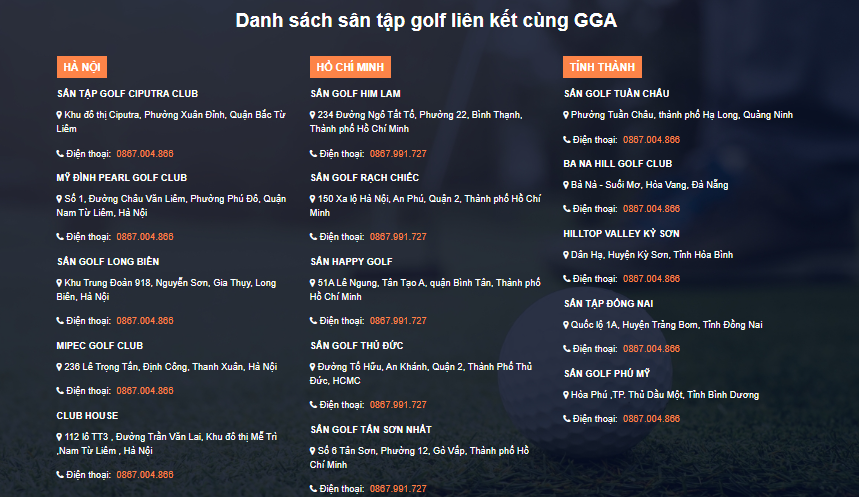 Học viện GGA liên kết với hệ thống sân golf đa dạng